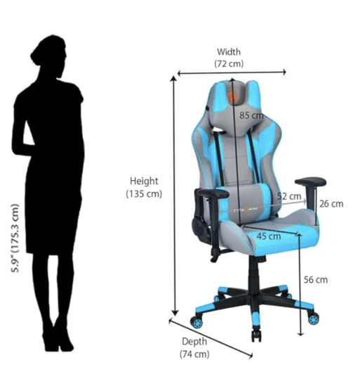 Nilkamal Fyrebird Athena Ergonomic Gaming Chair with Adjustable Neck, Lumbar Pillow, 3D Adjustable Armrest, Gas Lift Mechanism, & 100mm Tilt (Grey/Turquoise) - Image 2